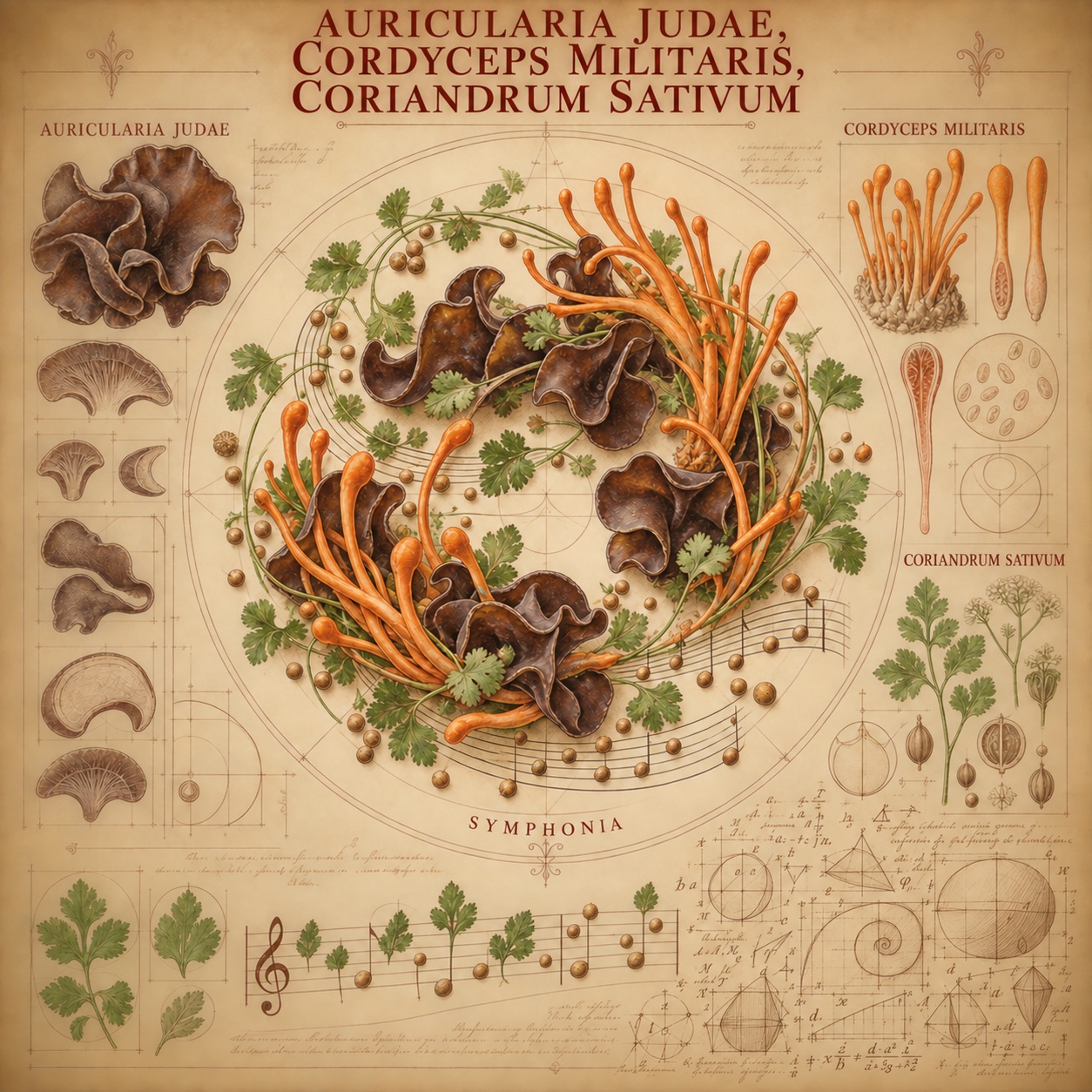 Insalata di funghi orecchie di Giuda e cordyceps con coriandolo